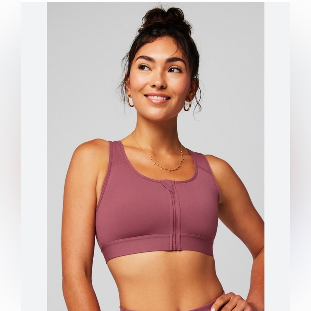 Fabletics High-Impact Zip-Front Elsie Bra Moonlight Mauve, Breathable- Size M